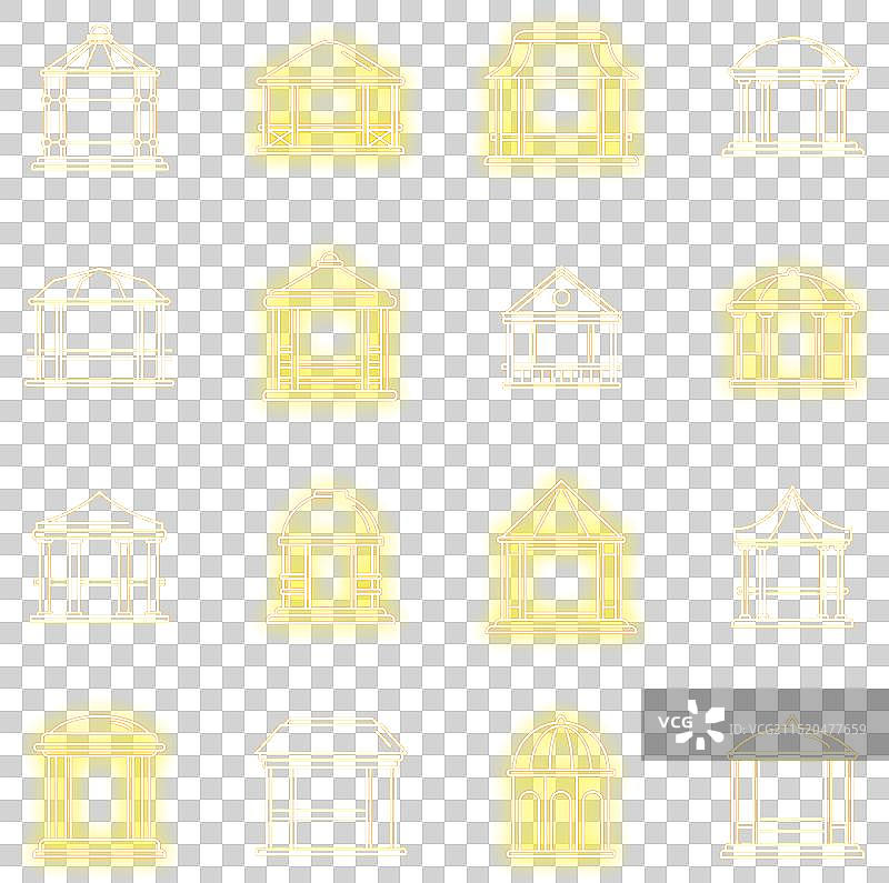 夏季凉亭图标霓虹灯套装图片素材