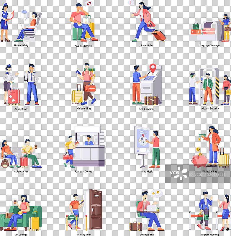 航空公司预订和旅行扁平化网页集图片素材