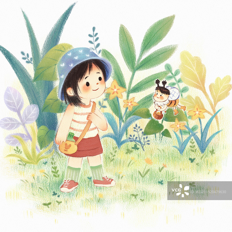 女孩和蜜蜂童话图片素材