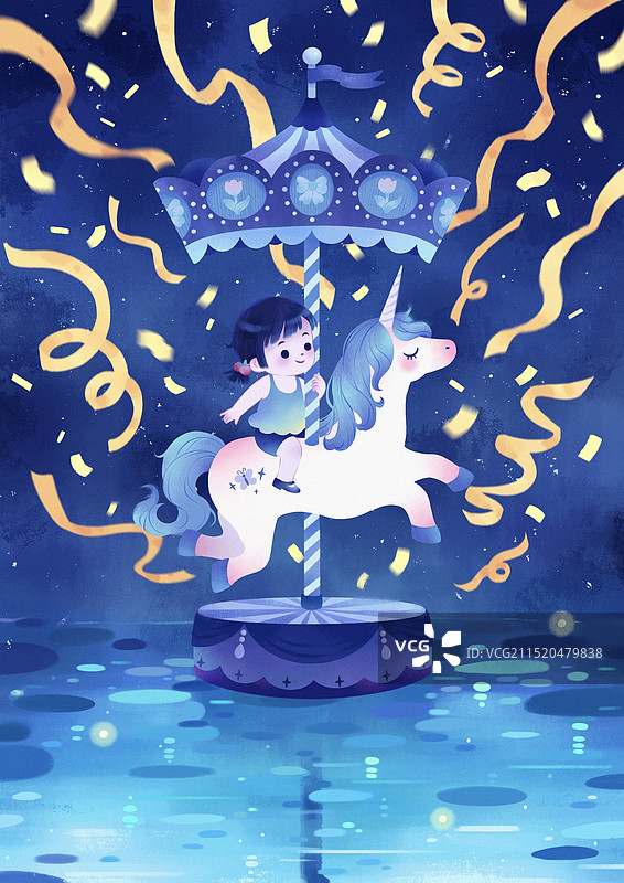 小女孩和旋转木马图片素材