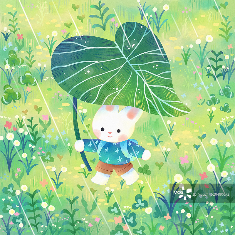 童话故事小兔子下雨图片素材