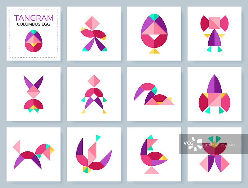 带有各种物体的七巧板拼图套装图片素材