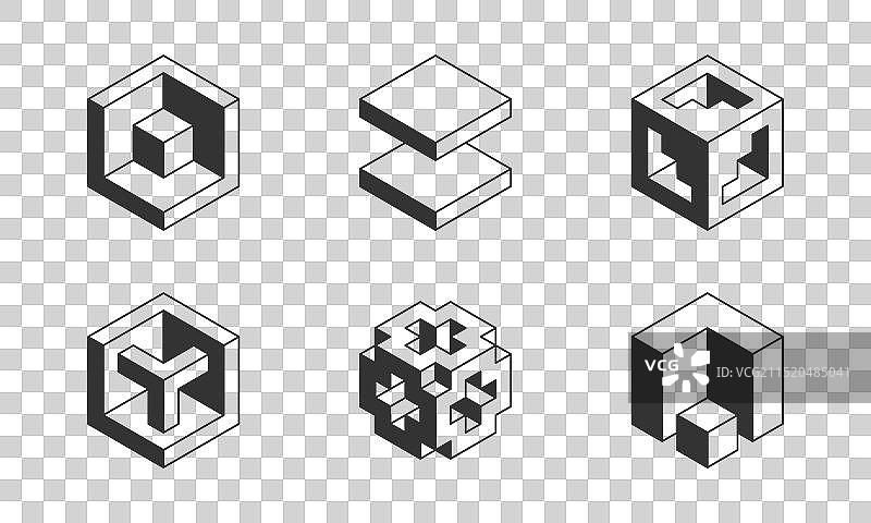 黑白立方体logo几何设计套装图片素材