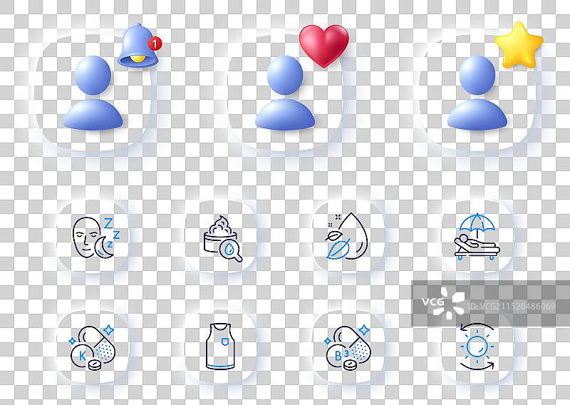 防晒睡眠和T恤线条图标图片素材