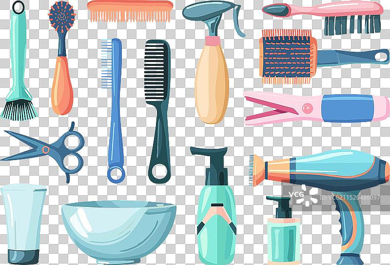 理发工具套装：吹风机、刷子、剪刀图片素材