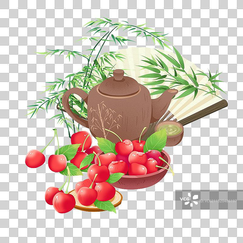 夏季水果荷花茶点组合图片素材