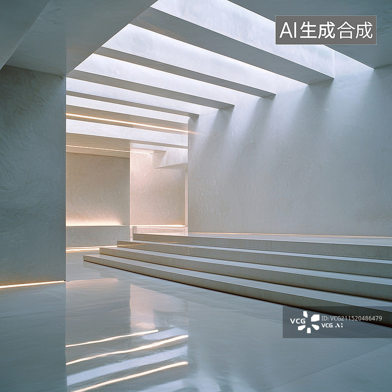 【AI数字艺术】混凝土空间中的极简天窗设计图片素材