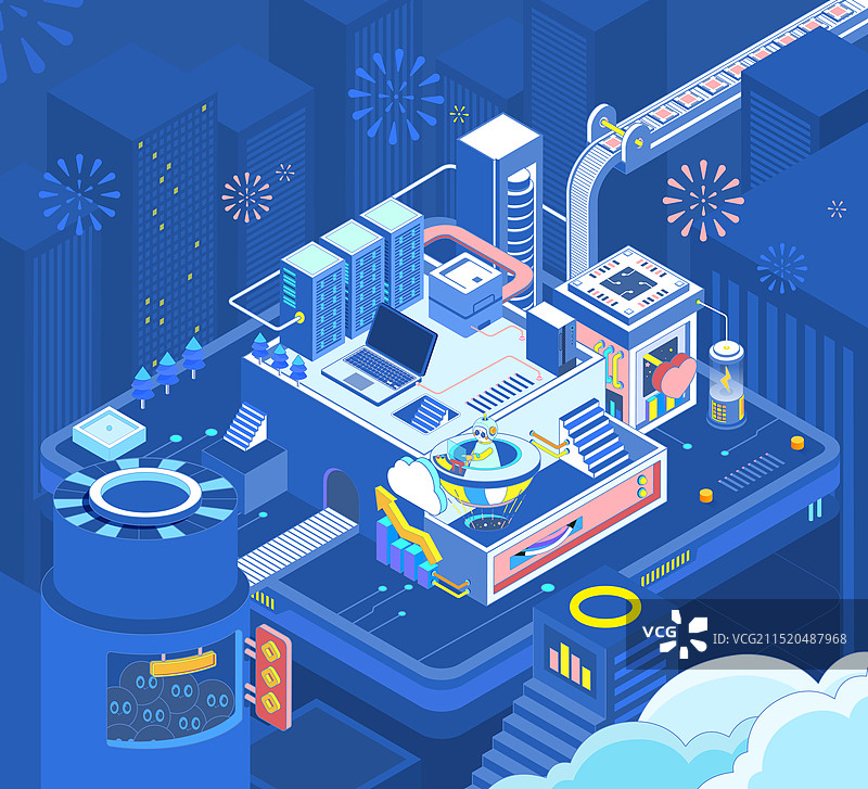 2.5D城市场景插画图片素材