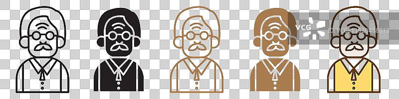 祖父面容中的智慧与年龄图标集图片素材