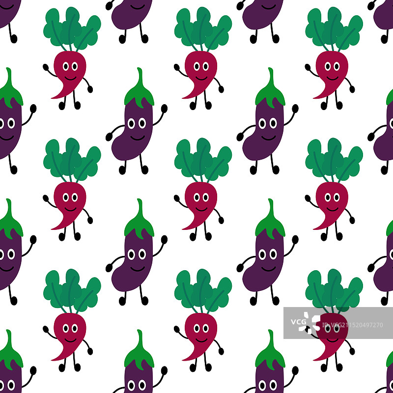 友好的甜菜根和茄子无缝图案图片素材