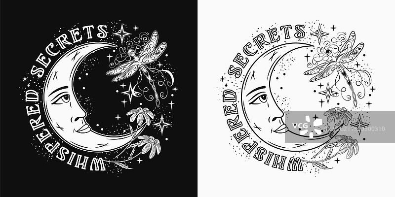 月亮仙子蜻蜓标签图片素材