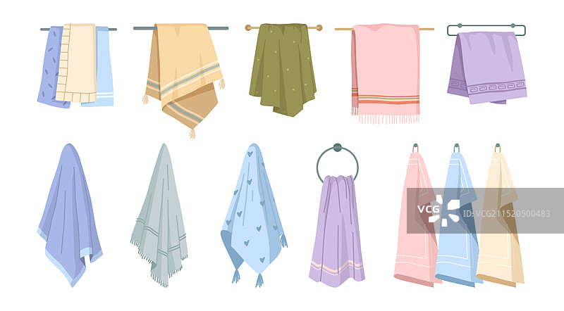 用于浴室搁架上的家用纺织毛巾图片素材