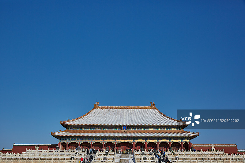 北京中轴线故宫紫禁城太和殿雪景图片素材