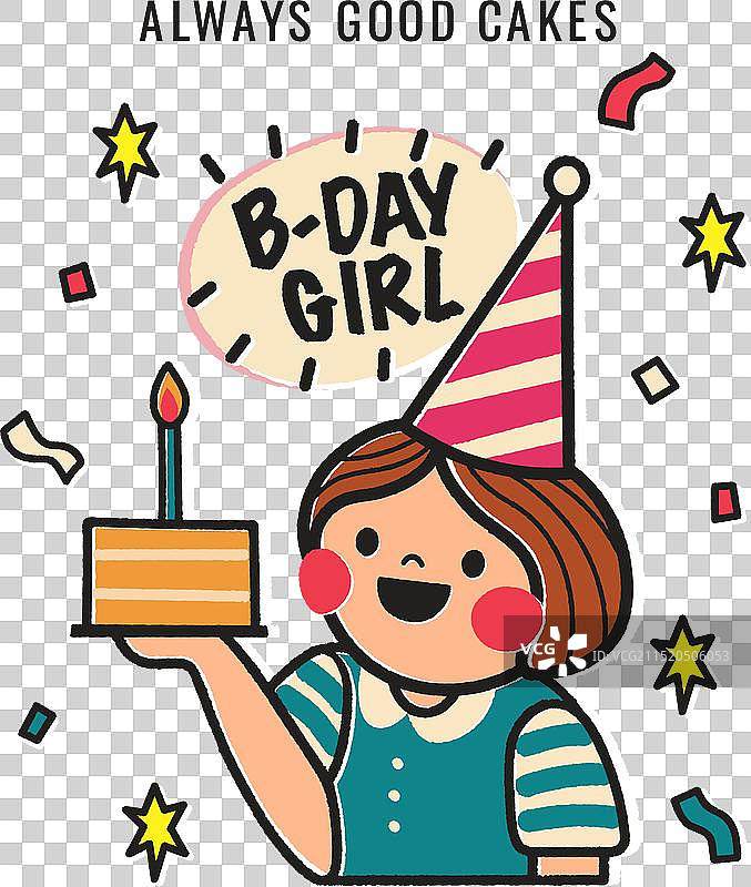 卡通女孩和蛋糕生日贺卡图片素材