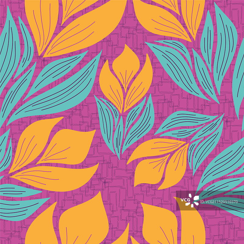 风格化的橙色花朵与蓝绿色叶子图片素材