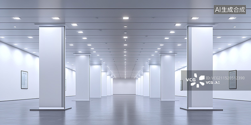 【AI数字艺术】未来主义3D展览大厅：产品展示和企业形象的抽象平台设计。创新舞台概念配备LED照明图片素材