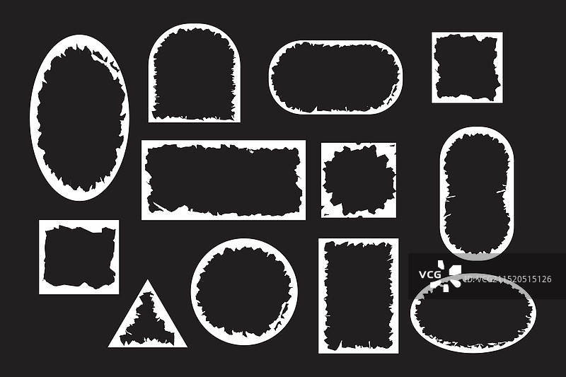 圆形方形椭圆形撕纸纹理边框套装图片素材