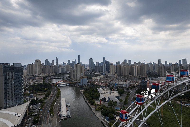 南北运河引滦入津海河天津之眼城市风光航拍图片素材