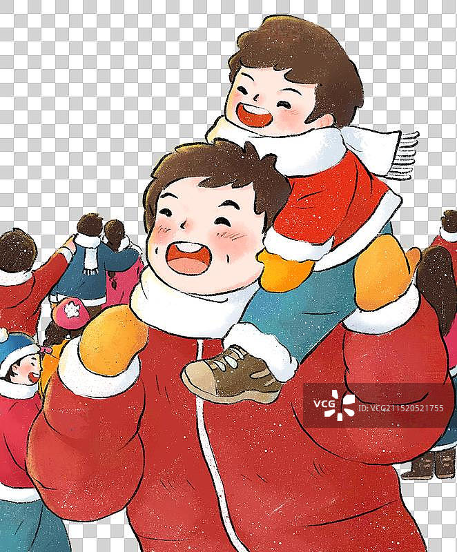 春节年俗插画观看新年礼花烟花人物元素图片素材