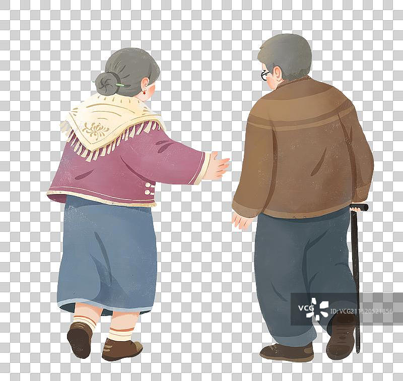 重阳节插画元素人物元素相伴的老人图片素材