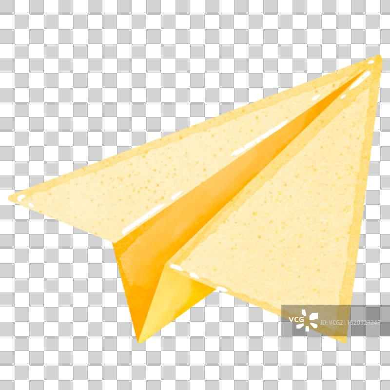 手绘水彩黄色纸飞机图片素材