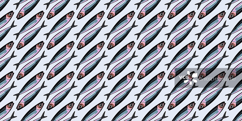 浅蓝色背景沙丁鱼无缝图案图片素材
