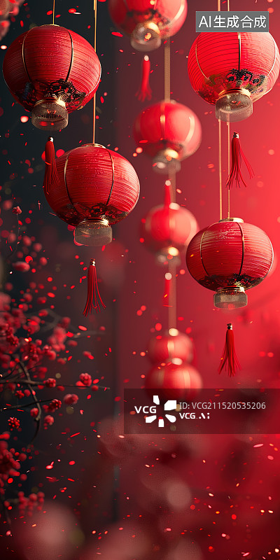【AI数字艺术】中国风红色灯笼背景图片素材