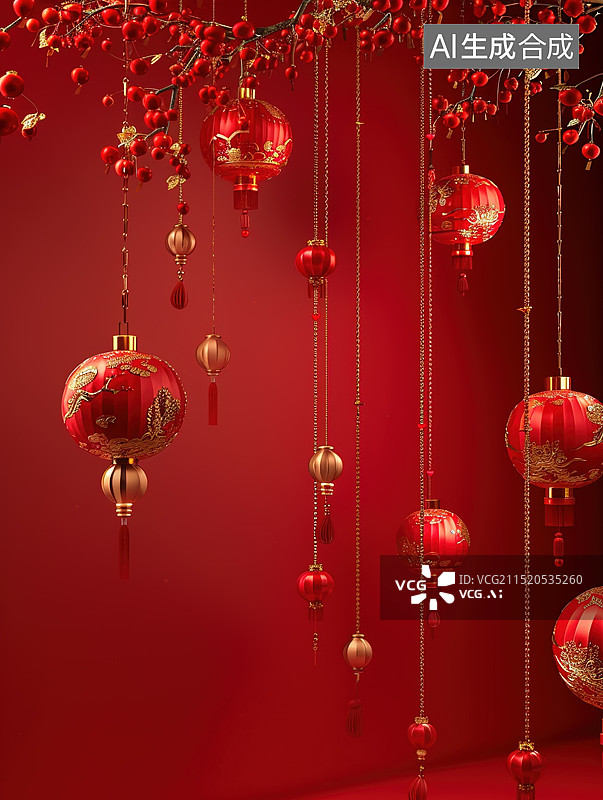 【AI数字艺术】中国新年龙灯与红灯笼图片素材
