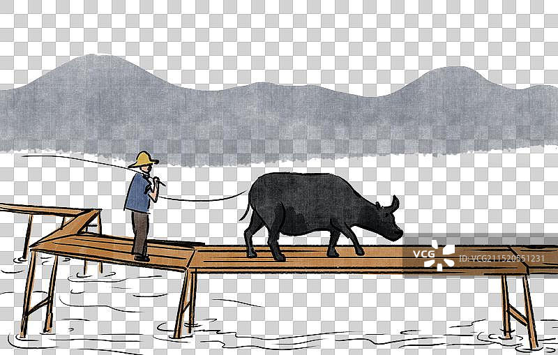 中国风新中式古风古典传统文化古装古人古代古时候历史文化传统世外桃源桃花源牵牛耕地耕田农作农民资讯插画图片素材