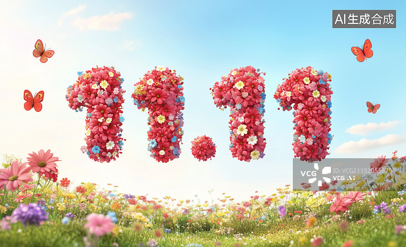 【AI数字艺术】3D创意花朵立体数字双11图片素材