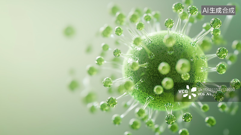 【AI数字艺术】3D绿色变异毒株冠状病毒概念图图片素材
