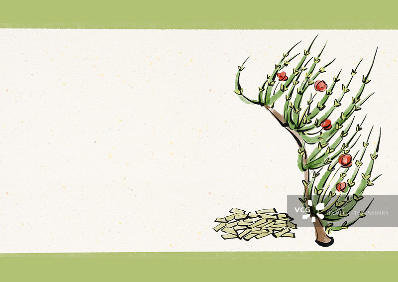 国潮风中医药插画-麻黄图片素材