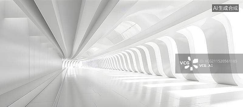 【AI数字艺术】白色发光室内科幻空间通道图片素材