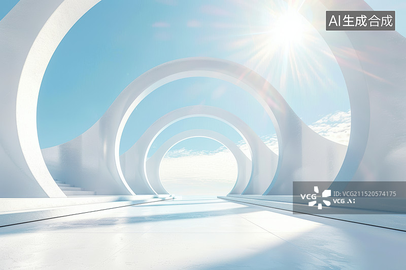 【AI数字艺术】3D产品展示台创意图 蓝天白云图片素材