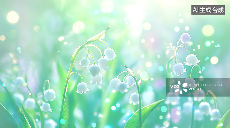 【AI数字艺术】清新梦幻铃兰花背景插画图片素材