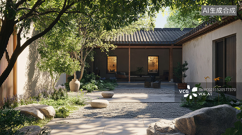 【AI数字艺术】中国风庭院设计图片素材