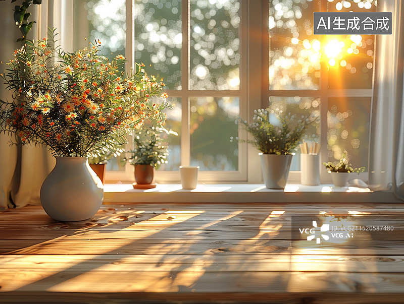 【AI数字艺术】简约风格室内的自然光照空白桌子图片素材