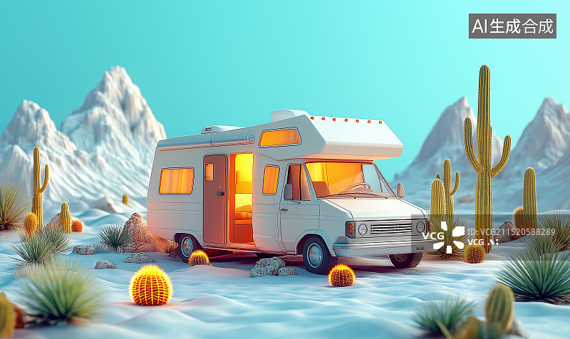 【AI数字艺术】户外房车露营场景3D模型图片素材