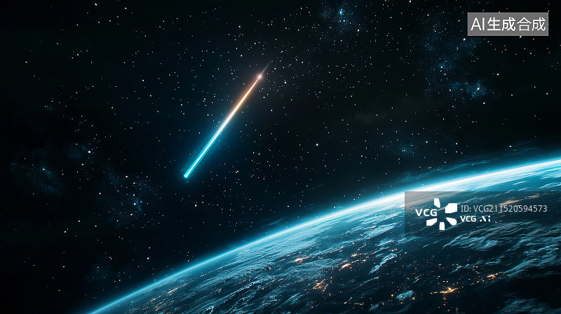 【AI数字艺术】流星划过地球的太空场景图片素材
