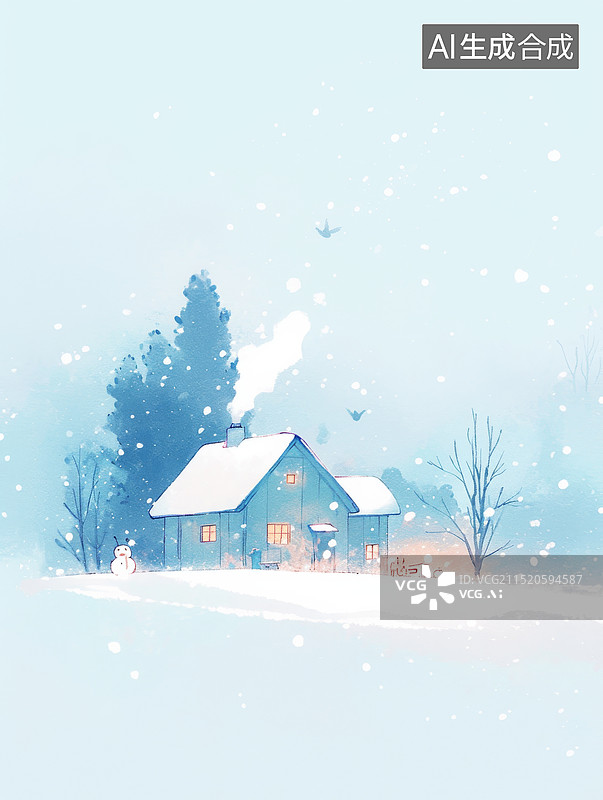 【AI数字艺术】温馨冬日雪景下的小房子图片素材