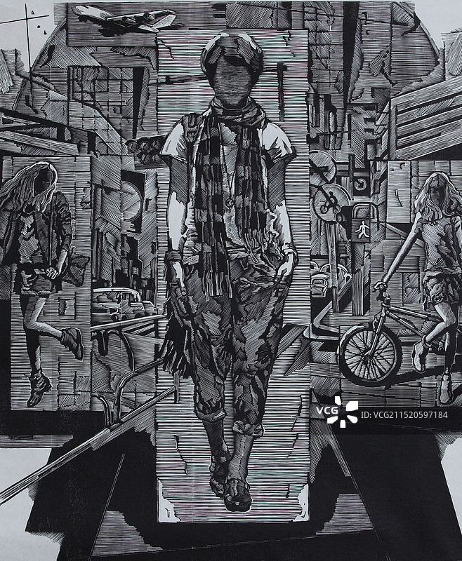 《都市行走》木版图片素材