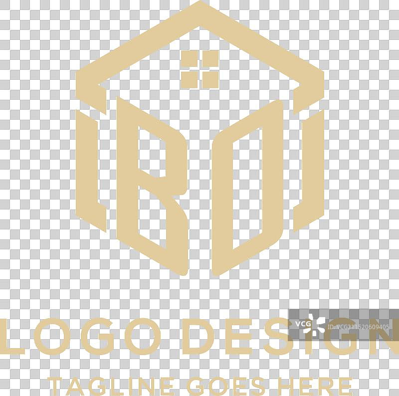 首字母BO与抽象房屋屋顶六边形Logo图片素材