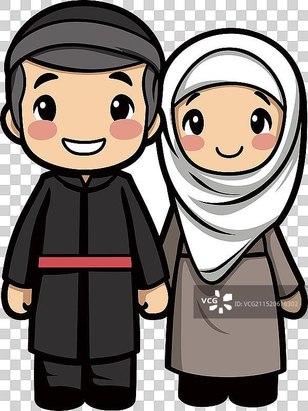 手绘卡通阿拉伯情侣图片素材