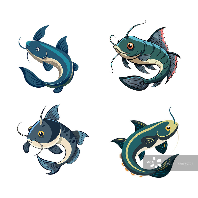 白色背景上的锋利鲶鱼剪影艺术品图片素材