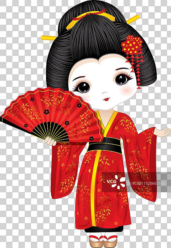 身穿红色和服的美丽艺伎图片素材