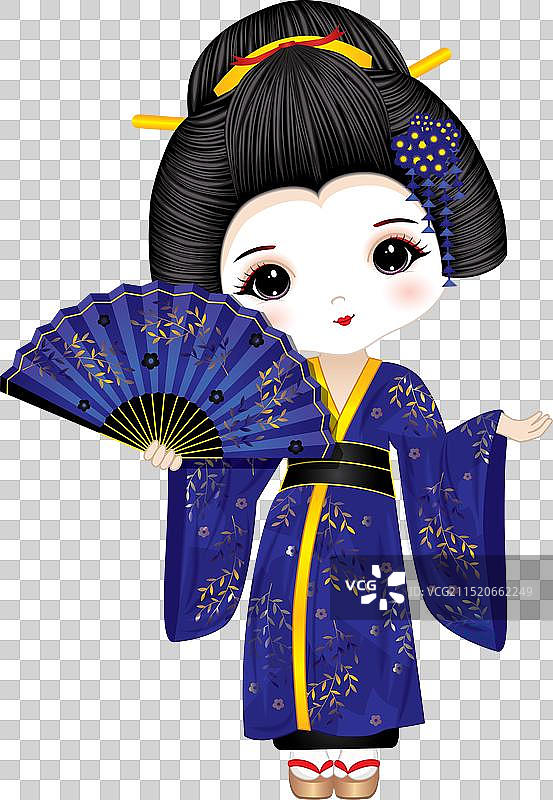 精美艺伎，蓝色和服图片素材