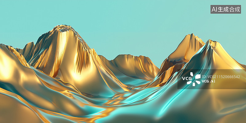 【AI数字艺术】山脉和丘陵流淌着金色图片素材