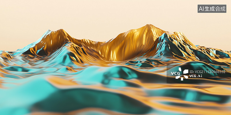 【AI数字艺术】山脉和丘陵流淌着金色图片素材