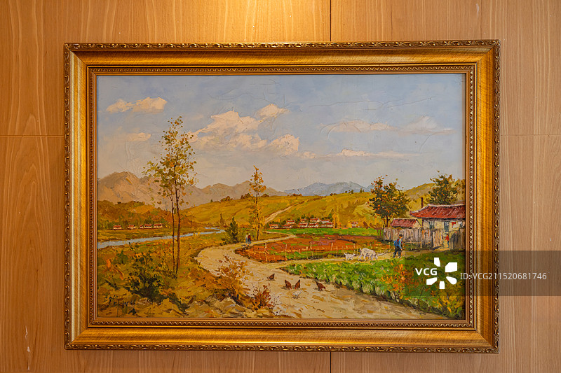 无锡市信利博物馆收藏的朝鲜国家名人字画油画我的故乡图片素材