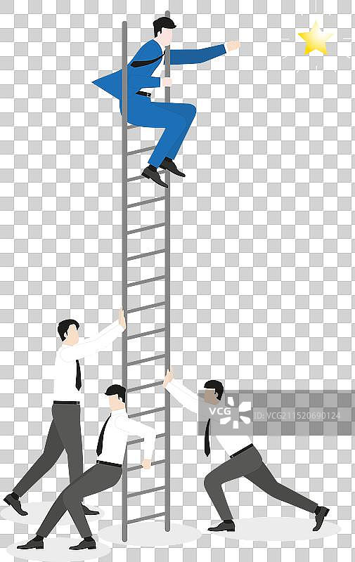 一位商人坐在梯子上摘星星图片素材